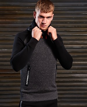 Superdry Gym Tech Raglan Férfi Kapucnis Pulóver Szürke/Fekete/Szürke | ZKOJU7801